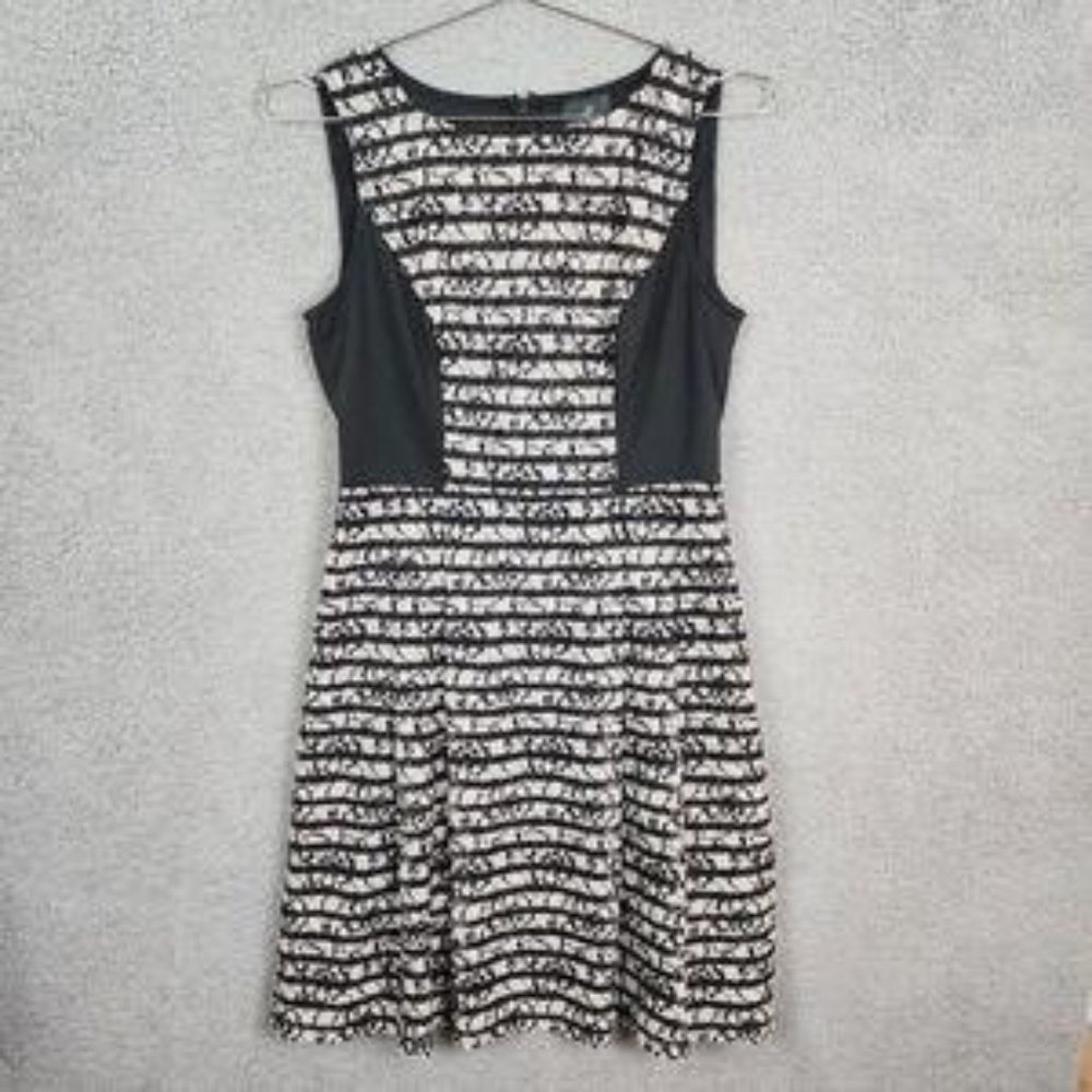 Adrianna Papell Black &?White Slee JW veless A Line Dress Stretchy Size 6